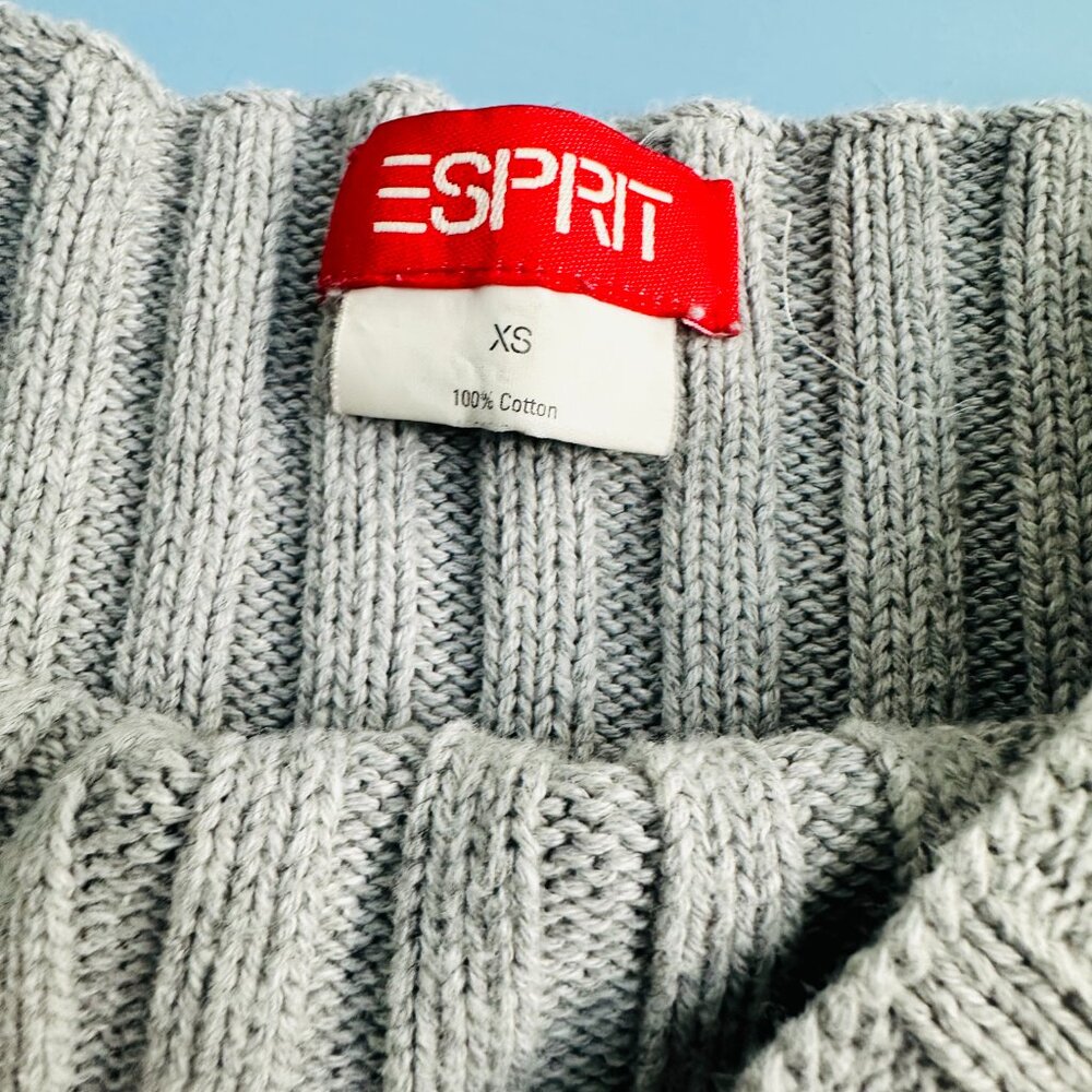 Vintage ESPRIT Gray Sweater, Ribbed 90s Sweater, Crop Sweater, 3/4 sleeves - Picture 5 of 6